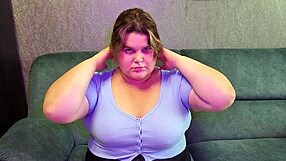 bbw student teases teacher with big boobs and hand motions and rips buttons on her top, oops