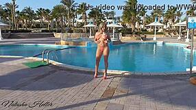 Blonde Shows Pink Microbikini Outdoors