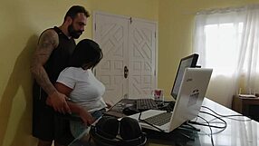 Nicoly Mattos Sucks Boss's Dick Then Takes Anal On Reception Sofa