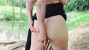 Natural body with huge tits and big ass outdoors