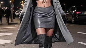 Dirty After Work! - Part 1 - AI Leather Skirt Tease in Public