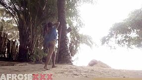 Black Girl Teases with Blowjob and Beach Fucking Cumshot