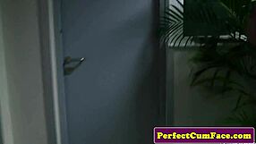 big-titted babe in stockings gets messy facial after hot blowjob