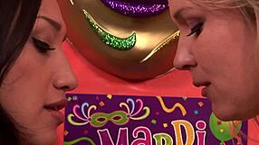 excited lesbians in threesome lick big tits and squirt