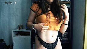 Brunette girlfriend encourages jerking off with big natural tits