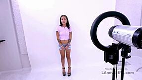 fresh-faced asian brunette fucked on sofa in modeling audition, swallows cum after massage! 😏