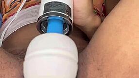 horny slut edges her ebony hairy pussy with tongue piercing close up!