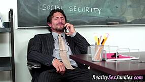 Heeled teen pornstar bent over for doggystyle fucking with big cock and small tits in hardcore action