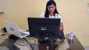 Nicoly Mattos Sucks Boss's Dick Then Takes Anal On Reception Sofa