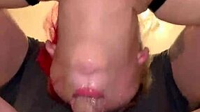 Dripping wet close up blowjob with cum in mouth and throat