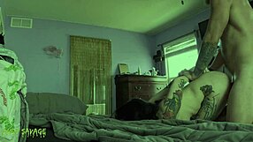 Tatted goth amateur feels intense pleasure making him cum