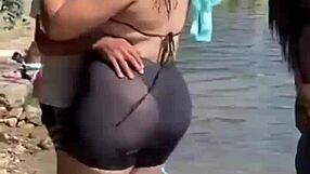 Attractive woman with a nice figure enjoys casual conversation