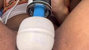 horny slut edges her ebony hairy pussy with tongue piercing close up!