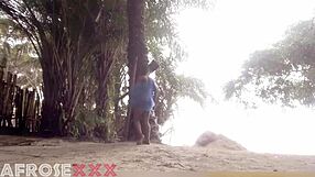 Black Girl Teases with Blowjob and Beach Fucking Cumshot