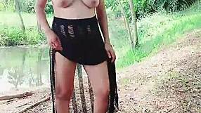 Natural body with huge tits and big ass outdoors