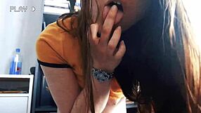 Brunette girlfriend encourages jerking off with big natural tits