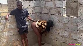 Outdoor babe enjoys black cock fucking in the garden river yard.