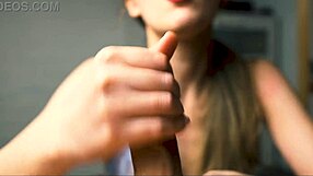 beauty in lingerie jerks boyfriend off close-up, moaning to peak pleasure