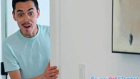 Teen girls teach him about anal during Halloween step family threesome.