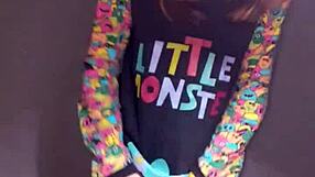 bonneyuwu in pajamas uses dildo and stuffed animal for solo play