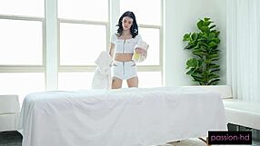 Massage therapist milks big cock with her cunt, or does she tease it?