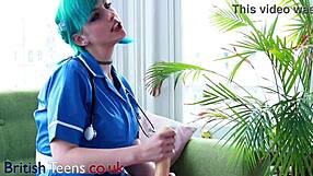 In a hospital appointment, the blue-haired alternative nurse in uniform and lingerie takes care of your cock with intense fucking and cum