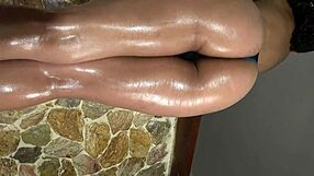 Detailed View of Xattlalust's Oiled Butt and Legs in Red and Dark Blue Panties