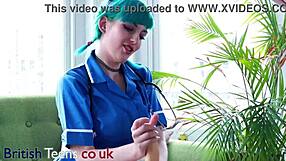 In a hospital appointment, the blue-haired alternative nurse in uniform and lingerie takes care of your cock with intense fucking and cum
