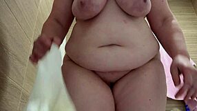 hey, check this mature bbw pissing on white panties from below!