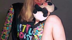 bonneyuwu in pajamas uses dildo and stuffed animal for solo play