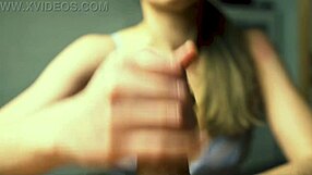 beauty in lingerie jerks boyfriend off close-up, moaning to peak pleasure