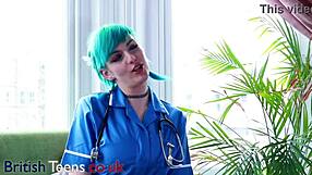 In a hospital appointment, the blue-haired alternative nurse in uniform and lingerie takes care of your cock with intense fucking and cum