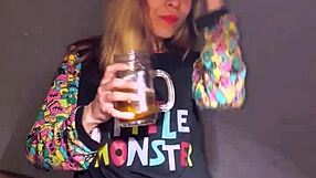 bonneyuwu in pajamas uses dildo and stuffed animal for solo play