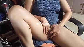 in this homemade video, an asian amateur woman strips naked and gently gropes her shaved pussy