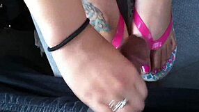 Jessica footjob handjob cumshot in flip flops mov