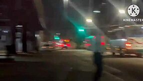 Wife passionately fucks stranger under street light in cuckold outdoor scene