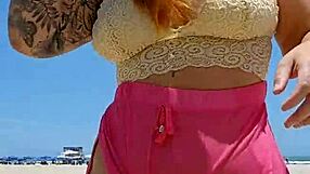 I Found a Lover at the Beach and Now Flash My Big Pussy Lips to Tease Him Hard