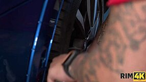 Blonde Latina Lady Passionately Licks Asshole In Car Repair Shop