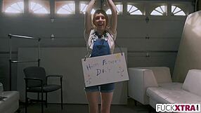 This petite 18+ teen gives stepdad a small gift with deepthroat