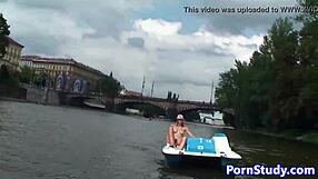 Czech Eurobabe Strips Nude and Rides Waterbike Publicly