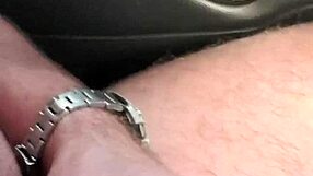Jerking off big cock in public parking car