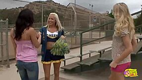 I watch lesbians help cheerleader orgasm with licks and toys in threesome