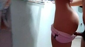 Stepsister lets stepbrother rub and fuck her pink pussy with condom