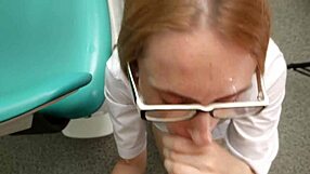 Dentist on knees sucks cock for facial