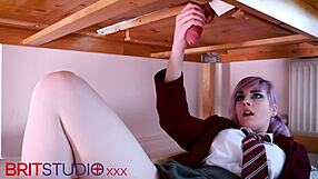 Young girl next door in nylon deepthroats massive cumshot on desk