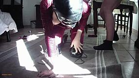 that milf in leather catsuit and boots got throated and fucked with cum on tits