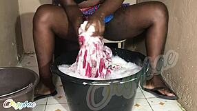 Housewife Does Laundry On Weekend Holiday