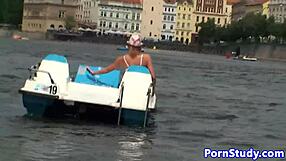 Czech Eurobabe Strips Nude and Rides Waterbike Publicly
