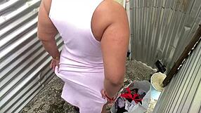 Pervert guy filming in the changing room of a curvy girl