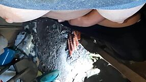 Village girl masturbates hairy pussy during lunch break, achieving intense orgasm